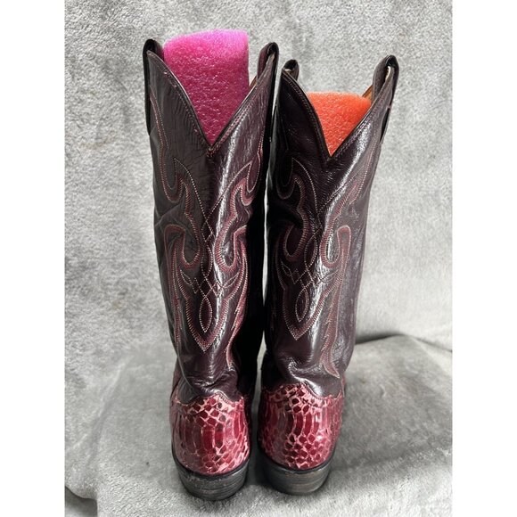 Vtg Tony Lama Gold Label Mens 7 EE Red Python Snakeskin Cowboy Boots Western - Picture 5 of 14